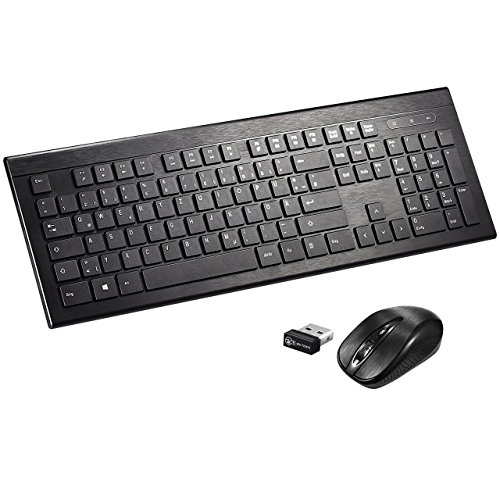 TOPELEK Kabellos Tastatur und Mute Maus Combo, Ultra-dünnes Design Tastatur-Maus-Sets 2.4GHz Übertragung, 8m Anschlussdistanz, Schokoladen-Struktur, mit USB Empfänger, lange Akkulaufzeit