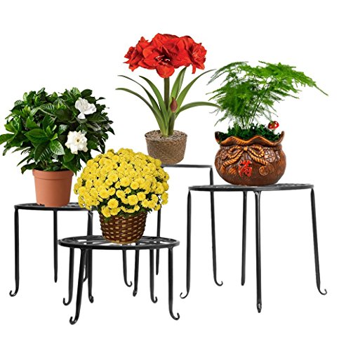 4in 1 Metall Blumen Regale Pflanzenständer Tisch Pflanzentisch Blumenständer (Schwarz)