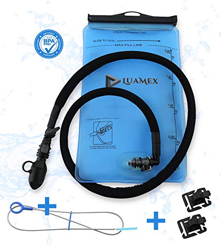 Luamex Trinkblase - Outdoor – 2L Wasserblase – BPA frei - Trinkbeutel – Trinksystem mit On/Off Ventil, isolierter Trinkschlauch – ideal für Trinkrucksack, Laufen, Radfahren, Wandern, Camping