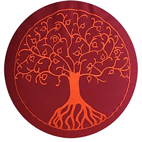 maylow - Yoga mit Herz Stickerei Baum Des Lebens x Dinkelspelz Gefüllt-Bezug und Inlett 100% Baumwolle Yogakissen Meditationskissen, Buddhistisch Rot, 33 x 15 cm
