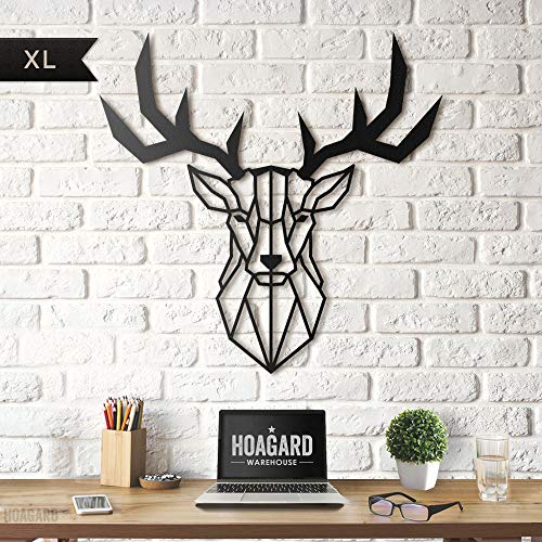 Deer Head XL Metal Wall Art by Hoagard | Hirschkopf XL Metall Wandkunst von Hoagard | 75 cm x 80 cm | Geometrische Metallwandkunst, Wanddekoration