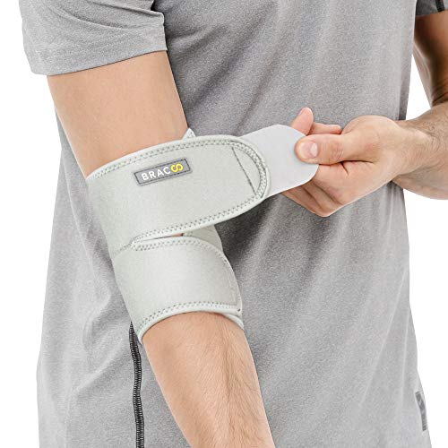 BRACOO Ellenbogenbandage - Bandage Ellenbogen - atmungsaktive Ellenbogenstütze mit Klettverschluss für Damen und Herren - ES10 - grau