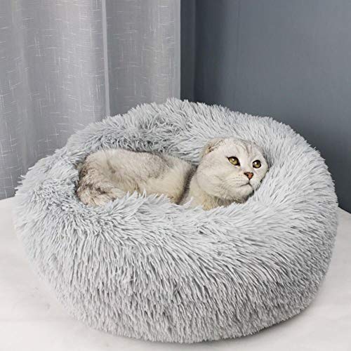 Queta Katzenbett Schöne Tierbett, Klein Hund Bett Haustierbett Plüsch Weich Runden Katze Schlafen Bett (50cm Durchmesser Hellgrau)