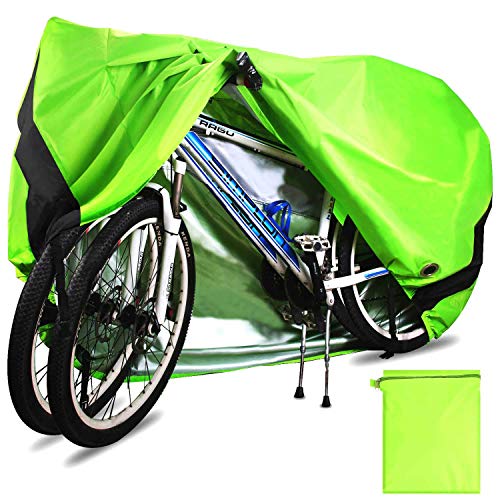 Temork Fahrradabdeckung für 2 Fahrräder, Wasserdichte 420D Oxford-Gewebe Atmungsaktives Draussen Fahrrad Schutzhülle mit Schlossösen Schutz, für Mountainbike und Rennrad 29 Zoll (Grün)