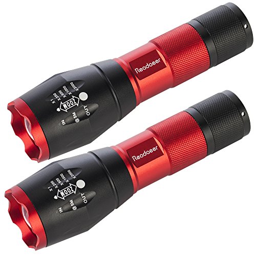 Readaeer Superhelle CREE T6 LED Taschenlampe Zoombar Wasserdicht Camping Handlampe für Outdoor Sports(Rot Doppel)