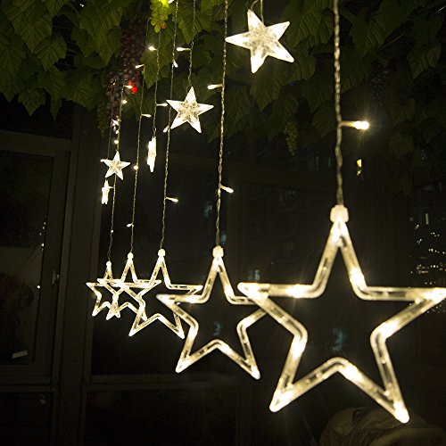 Salcar - LED Lichterkette mit LED Kugel 12 Sterne 138 Leuchtioden Lichtervorhang Sternenvorhang 8 Modi Innen & Außenlichterkette Wasserdicht dekoration für Weihnachten Deko Party Festen -- Warmweiß