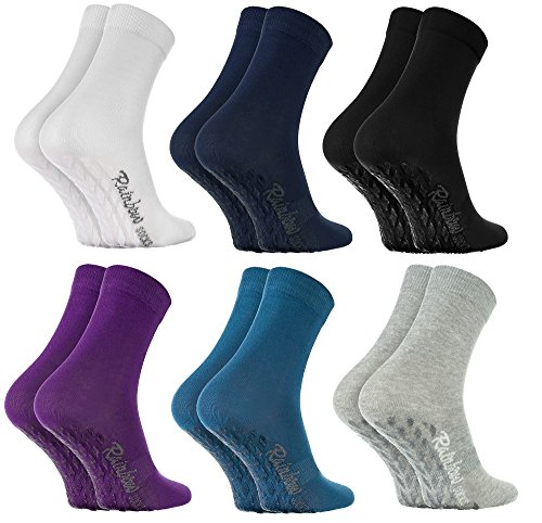 Rainbow Socks 6 Paar Antirutschsocken by BAUMWOLLE Reich, ideal für: Glatte Fußböden, Yoga, Trampolinspringen| DUNKLE FARBEN 36-38, Oeko-Tex-Zertifikat, in EU produziert