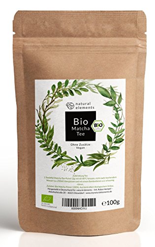 Bio Matcha-Tee Pulver 100g - Neue Formel: Jetzt zertifiziert Bio - Bio Grüntee-Pulver für Matcha-Latte, Matcha-Smoothies - natürliches Bio Grüntee Pulver im wiederverschließbaren Beutel