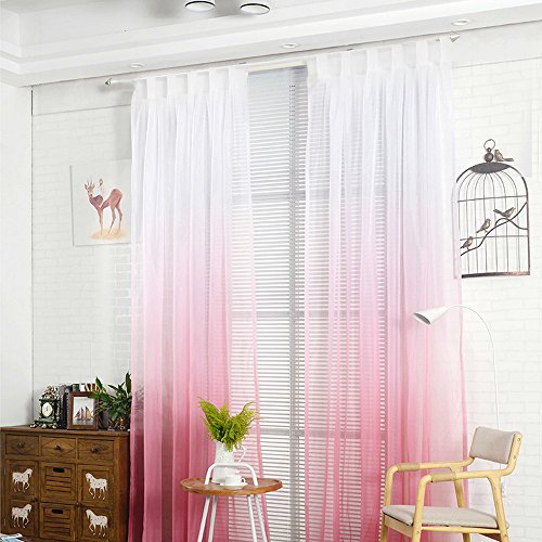 NIBESSER Transparent Farbverlauf Gardine Vorhang Schlaufenschal Deko für Wohnzimmer Schlafzimmer (245cmx140cm, Weiß und Rosa)