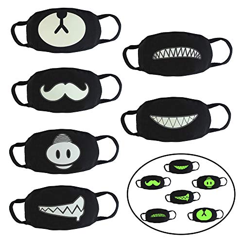 CODIRATO 6 Stück Baumwolle Maske Wiederverwendbarer Mundschutz Maske Kawaii Maske Anti Staub,Wind für Damen, Herren, Kinder(Schwarz)