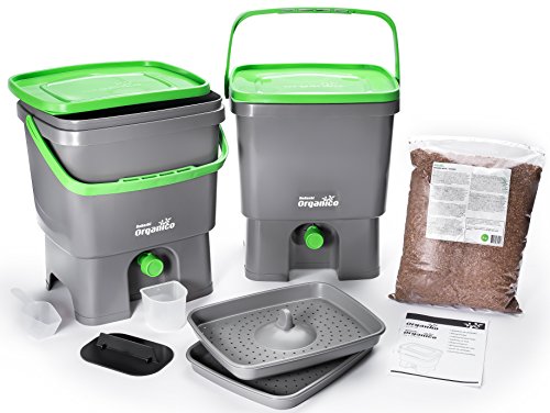 Bokashi Organico 2er Set - 2 x 16 Liter mit Ferment - Innovativer Bio Abfalleimer - Biomülleimer - Komposteimer für Küchenabfälle und Kompost