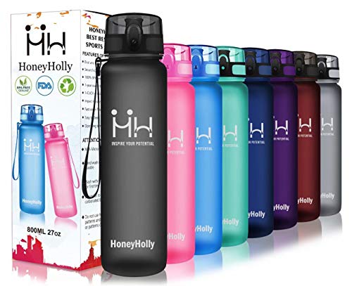HoneyHolly Sport Trinkflasche Auslaufsicher BPA-frei Sportflasche Kunststoff mit Filter 350ml/500ml/800ml/1L, Tritan Wasserflasche kohlensäure geeignet Für Kinder, Schule,Fahrrad,Gym,Yoga, Camping