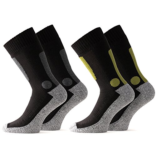 Occulto 2 Paar Herren Trekking Socken | Wandersocken | Outdoorsocken | Funktionssocken mit gepolsterter Sohle Größen (Oliv-Schwarz, 43-46)