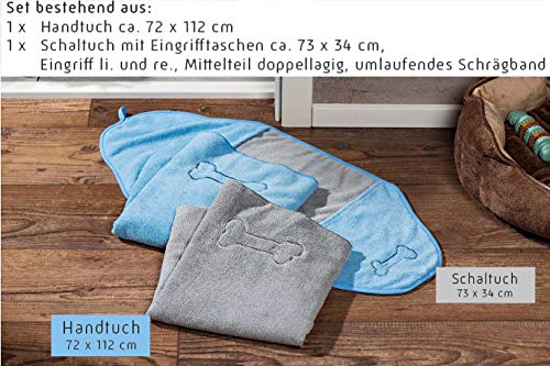 Global Mikrofaser Hundehandtuch Set Handtuch und Schaltuch mit Stickerei echte Mikrofaser (blau)
