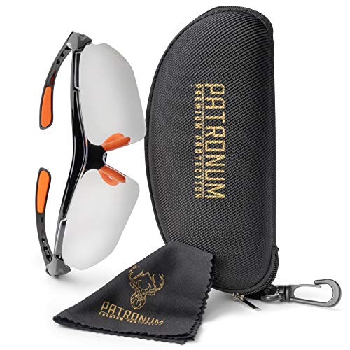 PATRONUM Premium Protection Schutzbrille mit hochwertigem Brillenetui und Microfaserputztuch - Kratzfest - Beschlagfrei - UV-Schutz - Ideal für Baustelle, Werkstatt, Garten und Sport