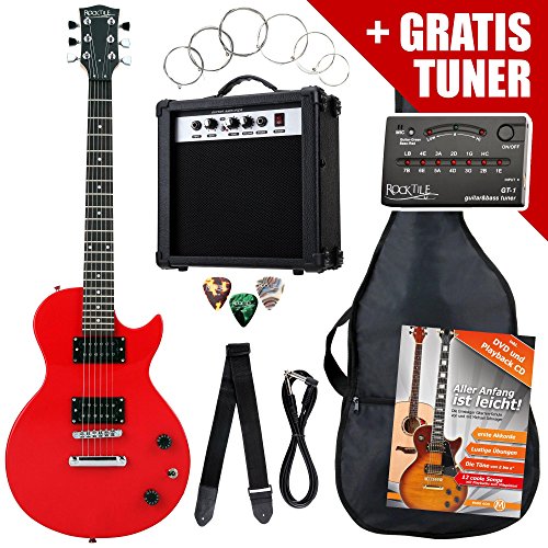 Rocktile Single Cut Pack Komplettset Power E-Gitarre Rot (Verstärker, Stimmgerät, Tasche, Kabel, Gurt, Plecs, Ersatzsaiten und Schule mit CD/DVD)