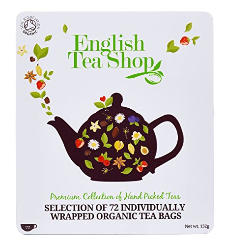 Teegeschenk in edler Metalldose - BIO-Tee-Kollektion mit 72 x original englischem Tee (9 verschiedene Sorten á 8 einzeln kuvertierte Teebeutel) - Geschenkidee