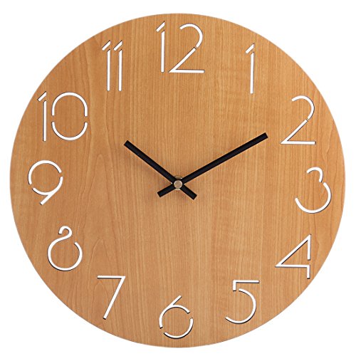 Wanduhr Vintage Lautlos, CT-Tribe 12 Zoll(30cm) Holz Wanduhr Retro Vintage Uhr Ohne Ticken Wall Clock Küchenwanduhr - 1