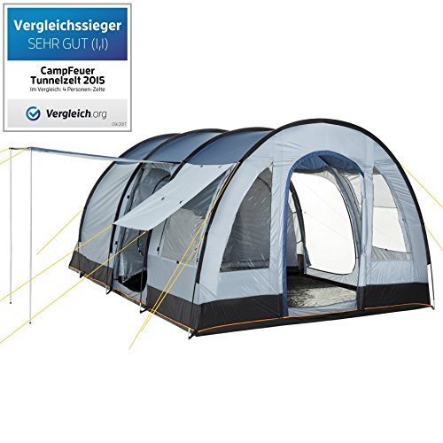 CAMPFEUER Tunnelzelt, Modell:2015, 4 Personen Campingzelt, 1. Platz als TESTSIEGER im Vergleich, Familienzelt mit 5000 mm Wassersäule, Blau / Grau