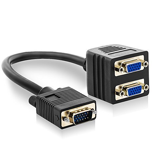 deleyCON PREMIUM S-VGA Y-Adapter Kabel Verteiler - S-VGA Stecker zu 2x S-VGA Buchse - ein Signal an 2 Monitore - vergoldete Steckkontakte - Schwarz