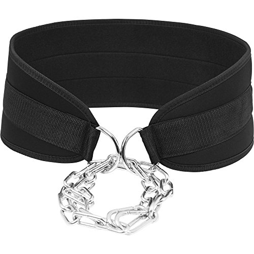 GORILLA SPORTS Dip-Gürtel Nylon mit Kette und Karabiner für Gewichtheben – Schwarz One Size