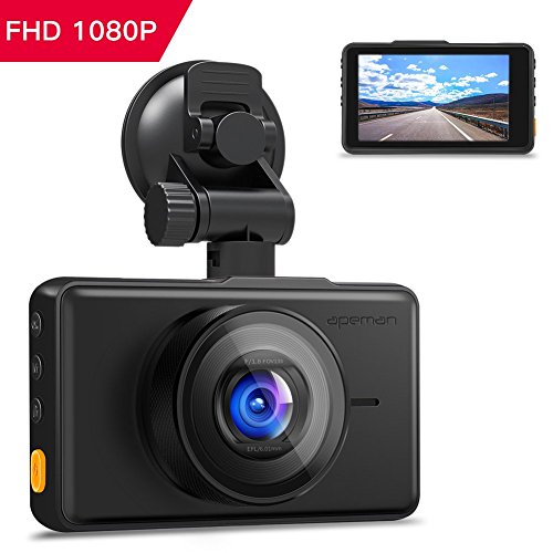 apeman Dash Cam 1080P FHD DVR Autokamera 3'LCD-Bildschirm 170 ° Weitwinkel, G-Sensor, WDR, Parkmonitor, Loop-Aufnahme, Bewegungserkennung