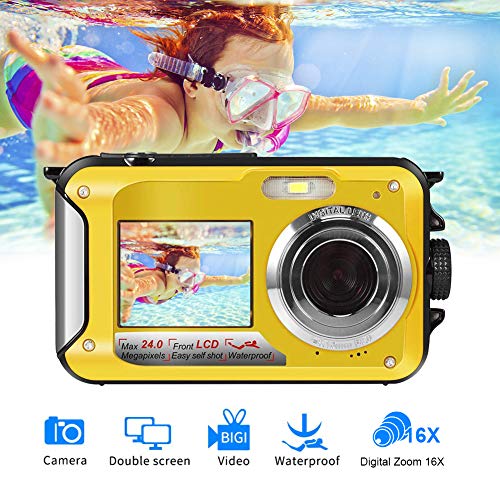 Unterwasserkamera Unterwasser Kamera 24.0MP 1080P 3,0 Meter Kamera Wasserdicht Makroaufnahme Vollständig versiegelte Digitalkamera 2,7 Zoll LCD Doppelbildschirm