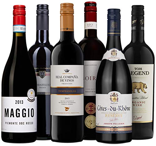 Rotwein-Set 'Die besten für jeden Tag' | 6 Flaschen Wein (trocken) aus Frankreich, Italien, Spanien, Deutschland, Kalifornien | Als Geschenk-Paket oder für den persönlichen Wein-Genuss