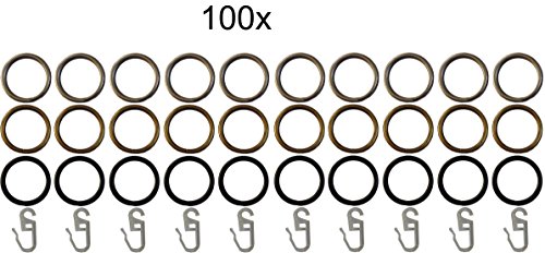 Garduna 100 Gardinenringe / Vorhangringe / edelstahl-optik / messing-antik / schwarz (edelstahl-optik)