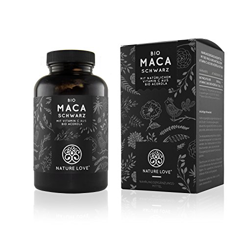 Bio Maca Kapseln - 3000mg schwarzes Bio Maca je Tagesdosis. 180 Kapseln. Mit natürlichem Vitamin C. Ohne Zusätze wie Magnesiumstearat. Zertifiziert Bio, hochdosiert, vegan, hergestellt in Deutschland