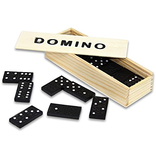 HC-Handel 910094 Domino Dominosteine in Holzbox Holz 14,5 x 5 x 3 cm schwarz/natur