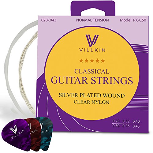 Gitarrensaiten von Villkin - Premium Nylon-Saiten für Klassische-, Konzert-& Akustik-Gitarre + BONUS