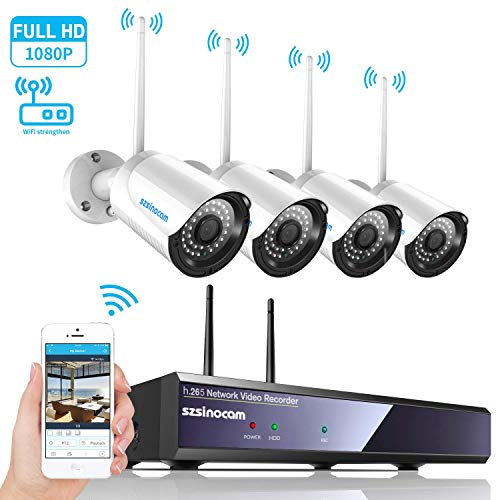4CH 1080p HD Überwachungskamera CCTV System mit WiFi NVR/WLAN IP Kamera Überwachungskamera Set 4Pcs 1080P Überwachungskamera Aussen WLAN,20m IR Nachtsicht, Bewegung Alarm durch
