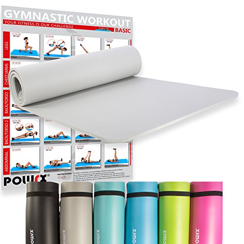 POWRX Gymnastikmatte Yogamatte inkl. Workout I Trainingsmatte Phthalatfrei 183 x 60 x 1 cm I Matte hautfreundlich I versch. Farben