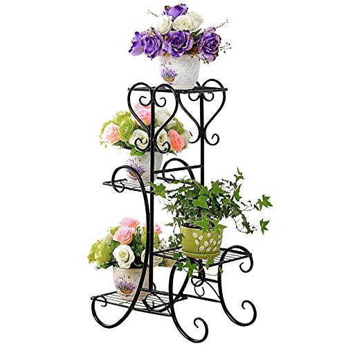 MalayasBlumenständer Blumentreppe aus Metall für 4 Blumentöpfe , 4 Etagen, für Blumen Pflanzen Dekoration in Haus und Garten stufenförmig Blumenregal