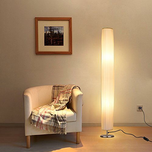 Albrillo Design Stehlampe - Moderne Stehleuchte mit Tube Lampenschirm und Edelstahl Basis, 2 x E27 Fassung, Max. 60W, 120 cm Standlampe für Wohnzimmer, Schlafzimmer, Büro, Weiß