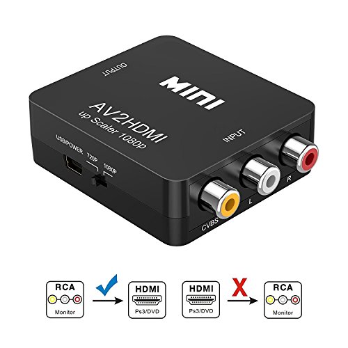 RCA auf HDMI Adapter | GANA AV auf HDMI Konverter AV zu HDMI Adapter Unterstützung 1080P mit USB Ladekabel für PC/Xbox/PS4/PS3/TV/STB/VHS/VCR/Kamera/DVD(Schwarz)