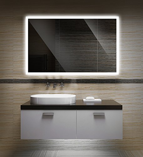Badezimmerspiegel mit Beleuchtung LED Spiegel - 50x40 cm - Badspiegel mit Licht - Design Spiegel für Bad und Gäste WC hinterleuchtet - beleuchteter Wandspiegel Rahmenlos - OW-LED