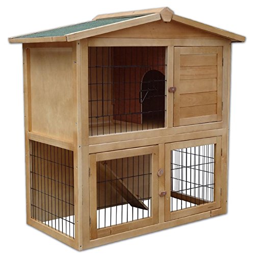 dibea RH10011, Kleintierstall Holz (98 x 54 x 100 cm), geräumiger 2-Etagen Käfig, 3 Türen, für Kaninchen Hamster Hasen Meerschweinchen
