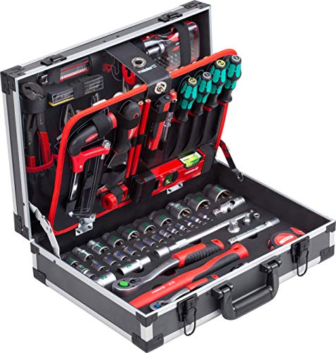 Meister Werkzeugkoffer 131-teilig - Mit Qualitätswerkzeug von Knipex & Wera - Stabiler Alu-Koffer / Profi Werkzeugkoffer befüllt / Werkzeugkiste / Werkzeugbox komplett mit Werkzeug / 8973750