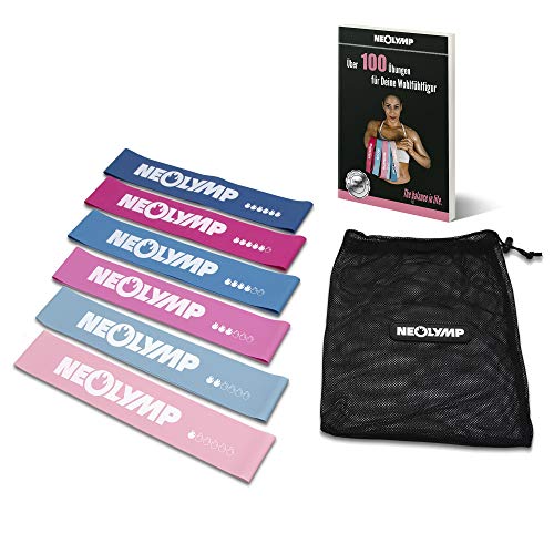 NEOLYMP 6 Premium Fitnessbänder + umfangreichem E-Book mit über 100 Übungen und ultimativen Motivationstipps für Fitness, Crossfit, Po-Training