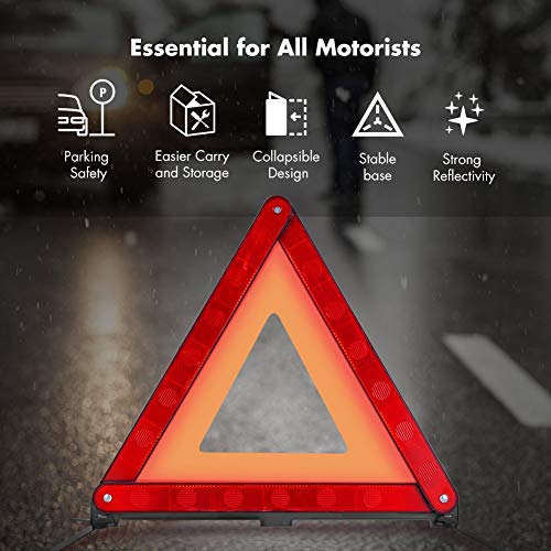 MYSBIKER Warndreieck mit Aufbewahrungsbox, Sicherung von Unfall- und Gefahrenstellen für Unfälle und Pannen, Faltbares Notfalldreieck, reflektierendes Warndreieck (RED, 1 Pack)