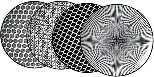 Ritzenhoff & Breker Speiseteller-Set Takeo, 4-teilig, 26,5 cm Durchmesser, Porzellangeschirr, Schwarz-Weiß