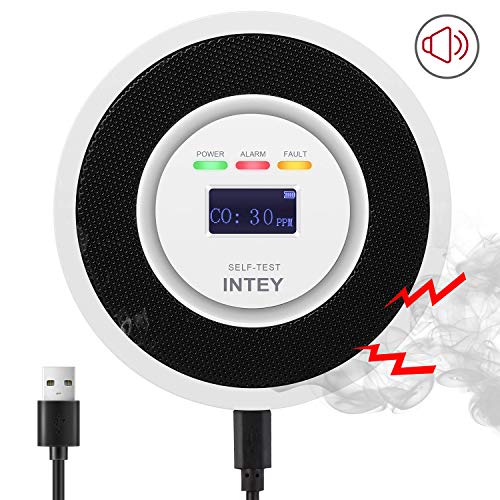INTEY CO Melder Kohlenmonoxid Melder CO Sensor Kohlenmonoxid Detektor mit LCD-Display batteriebetriebener Warner mit USB-Aufladung