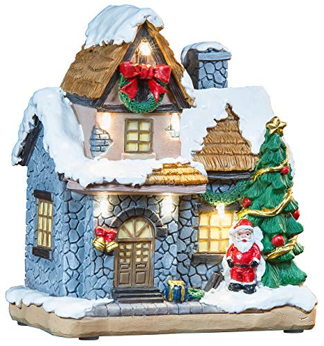 infactory Weihnachtsdorf: Deko-Weihnachtshaus mit Santa Claus, LED-Beleuchtung, Batteriebetrieb (Beleuchtete Weihnachtshäuser Deko)