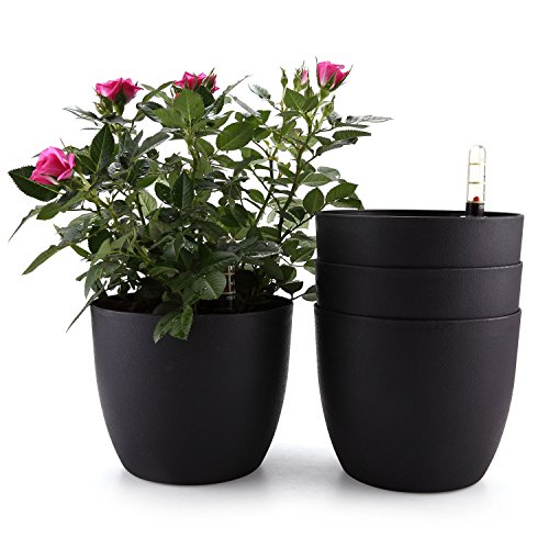 ComSaf Selbstwässernder Blumentopf Pflanzgefäß Übertopf mit ERD-Bewässerungs-System Schwarz 18,5 * 16cm Kunststoff Rund 4er-Set
