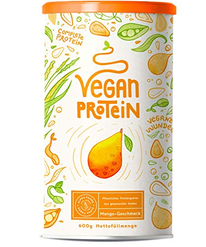 Vegan Protein | MANGO | Pflanzliches Proteinpulver aus gesprossten Reis und Erbsen | 75% Eiweißanteil | 23g Protein pro Portion | 600 Gramm Pulver