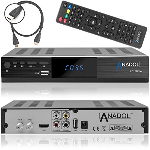 Anadol HD 222 Plus HD HDTV digitaler Satelliten-Receiver (HDTV, DVB-S2, HDMI, 2x USB 2.0, Full HD 1080p, Youtube) [vorprogrammiert für Astra Hotbird Türksat ] inkl. HDMI Kabel – schwarz