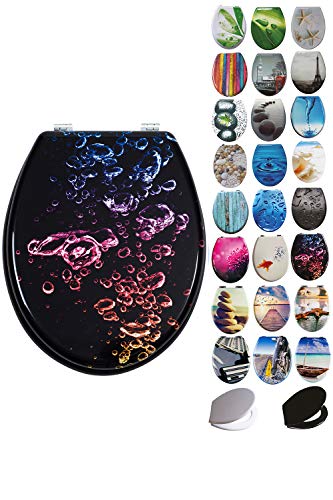 Grafner MDF WC Sitz mit Absenkautomatik viele schöne Motive zur Auswahl - stabile Qualität - einfache Monatge WC Deckel Klobrille Softcolse (Colored Bubbles)