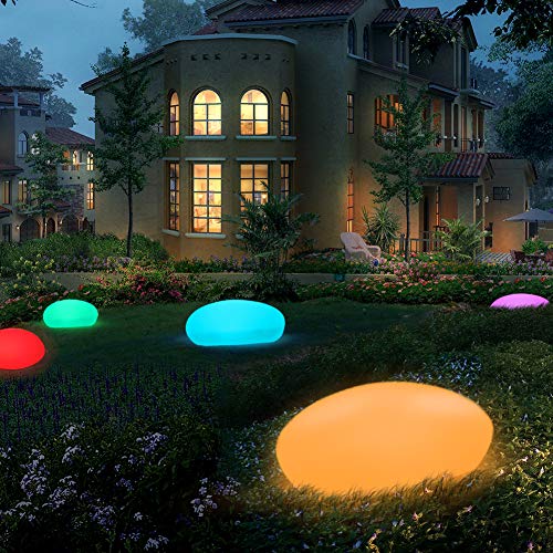 RGB Solar Gartenleuchten LED Solarleuchten Solarlampe mit einem längsten Innendurchmesser von 33 cm, 16 verstellbarer Farben, Wasserdicht IP54 Solarlampe Kieselstein Form für Garten, Hof